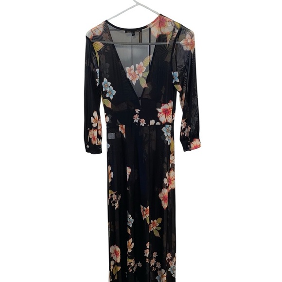 Always Indigo Floral Black Sheer Mesh Maxi Dress Fairy core Romantic - Picture 8 of 8